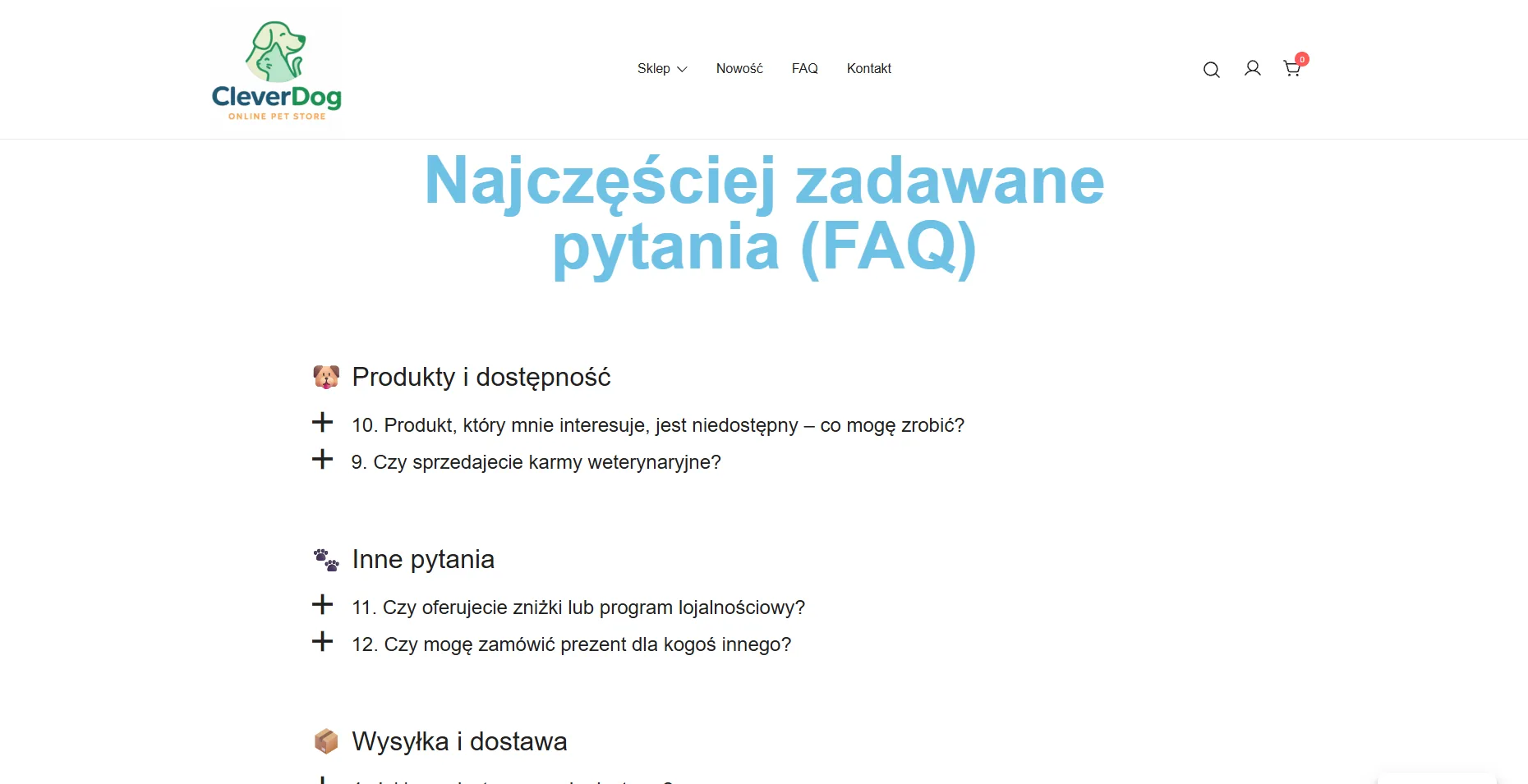 Widok strony z FAQ