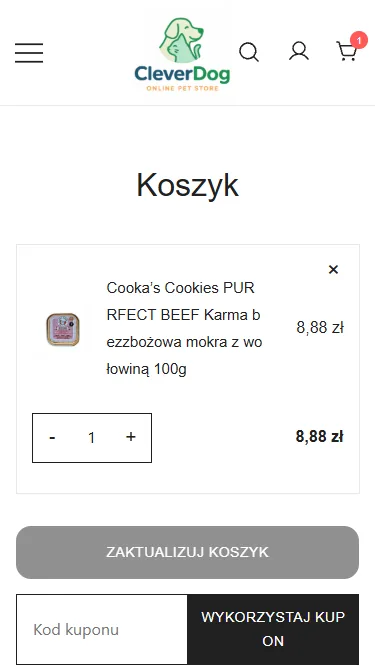Widok koszyka zakupowego na urządzeniu mobilnym