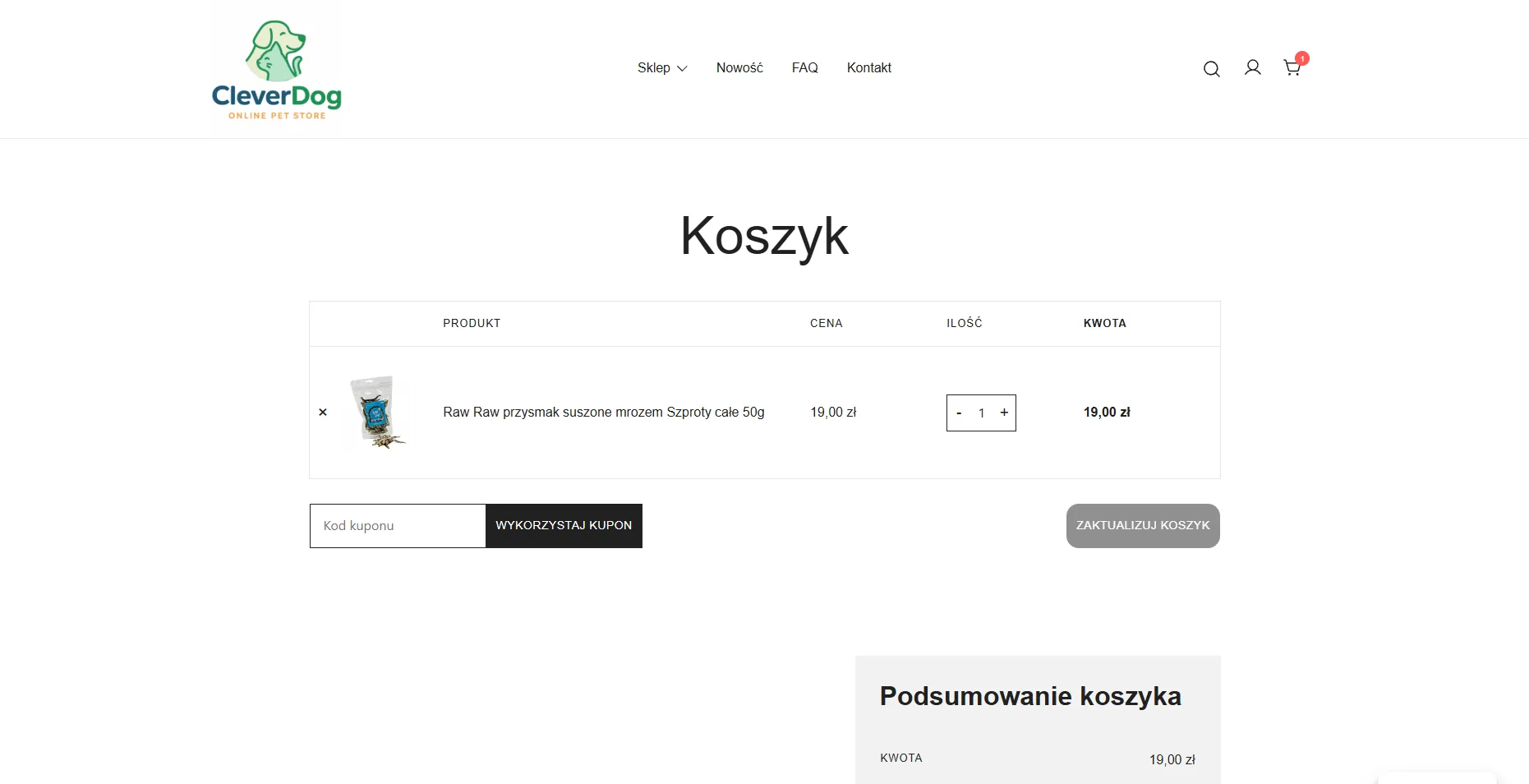 Widok koszyka zakupowego