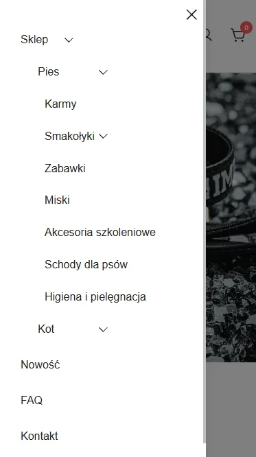 Widok menu na urządzeniu mobilnym