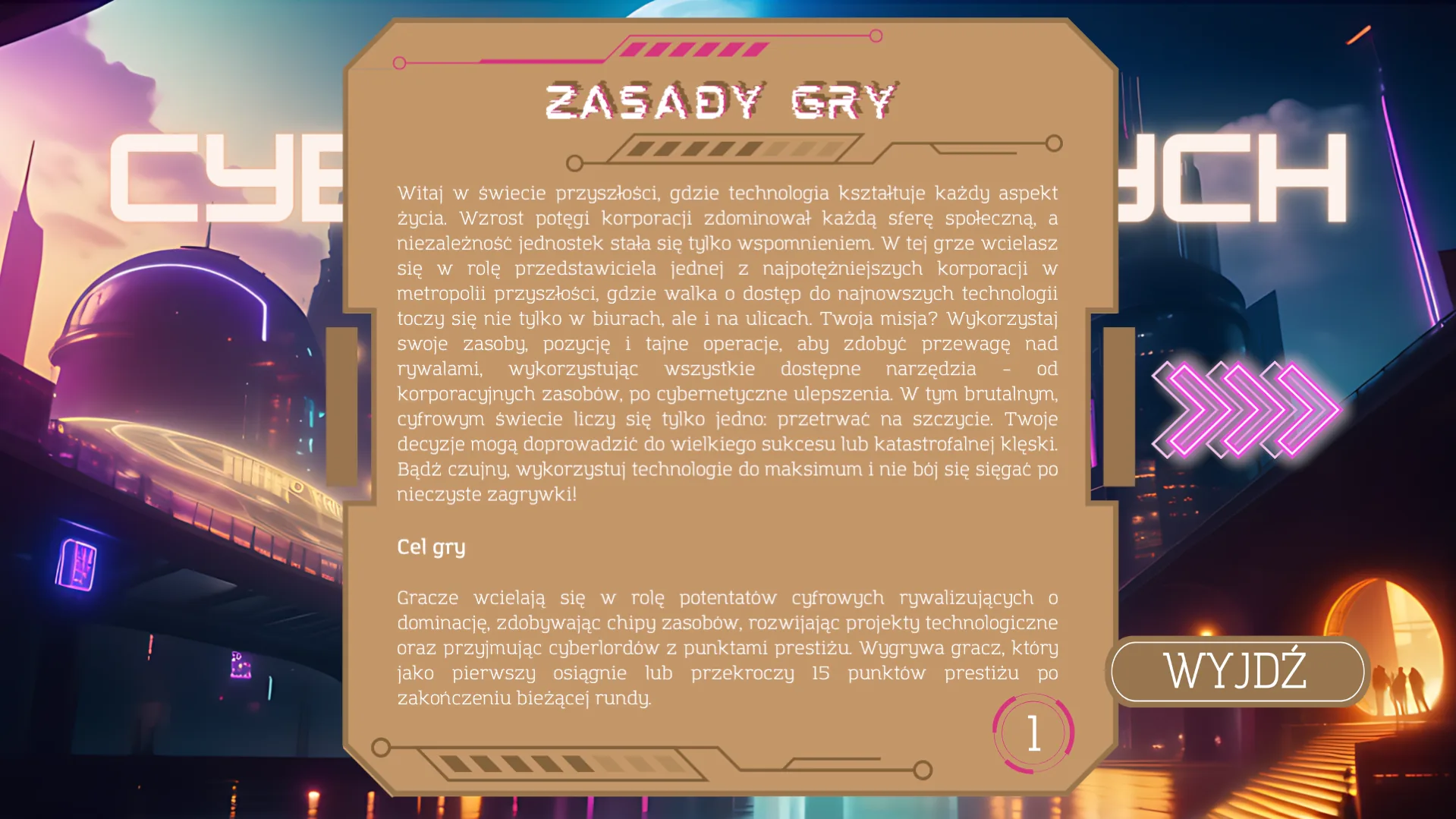 Okno zasad gry
