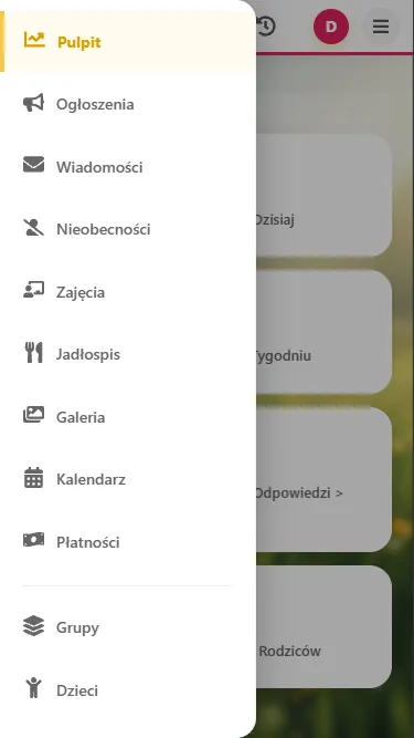 Menu boczne w wersji mobilnej