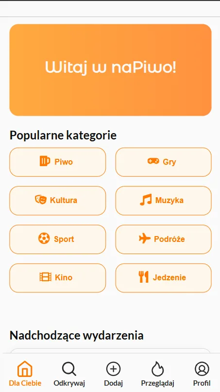 Główny widok w wersji mobilnej