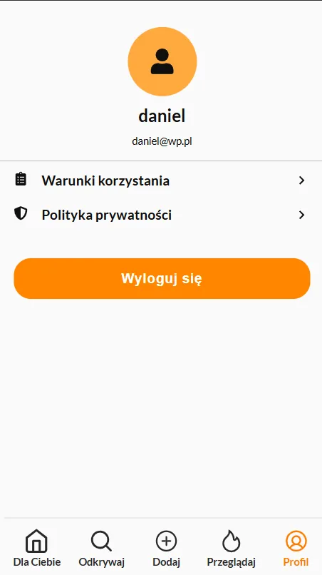 Profil użytkownika w wersji mobilnej