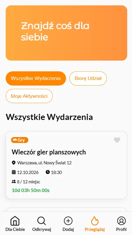 Przeglądanie spotkań w wersji mobilnej